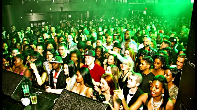 A screen shot of a low quality crowd seen with AI faces that look collapsed