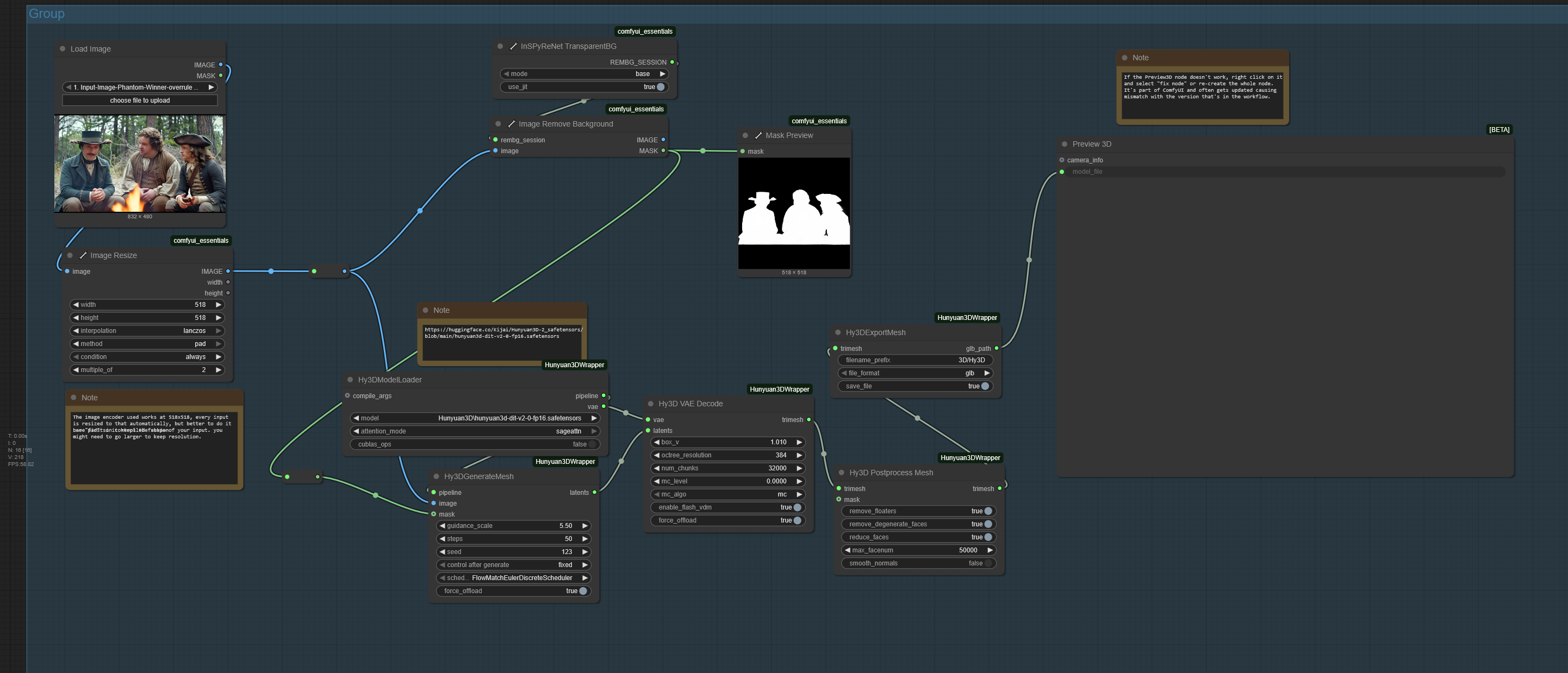Hunyuan 3D model from 2D image workflow in png metadata