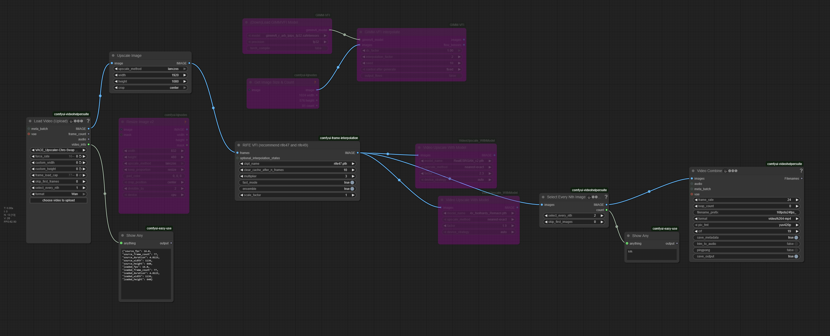 RIFE 16fps to 24fps with 1080p upscale workflow